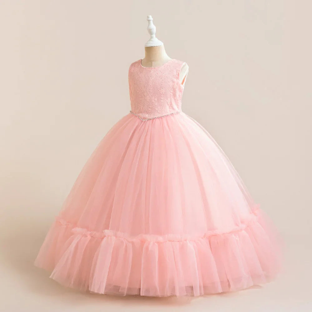 Summer Baptism Wedding Party Girl Flower Dresses Bow Bridesmaids Princess Prom Evening Dress For Girls First Communion Prom Gown