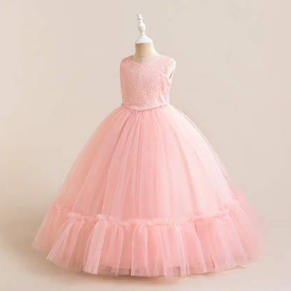 Summer Baptism Wedding Party Girl Flower Dresses Bow Bridesmaids Princess Prom Evening Dress For Girls First Communion Prom Gown