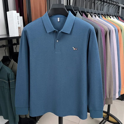 Fashion brand autumn new men's top casual warm 100% cotton long sleeved Polo shirt