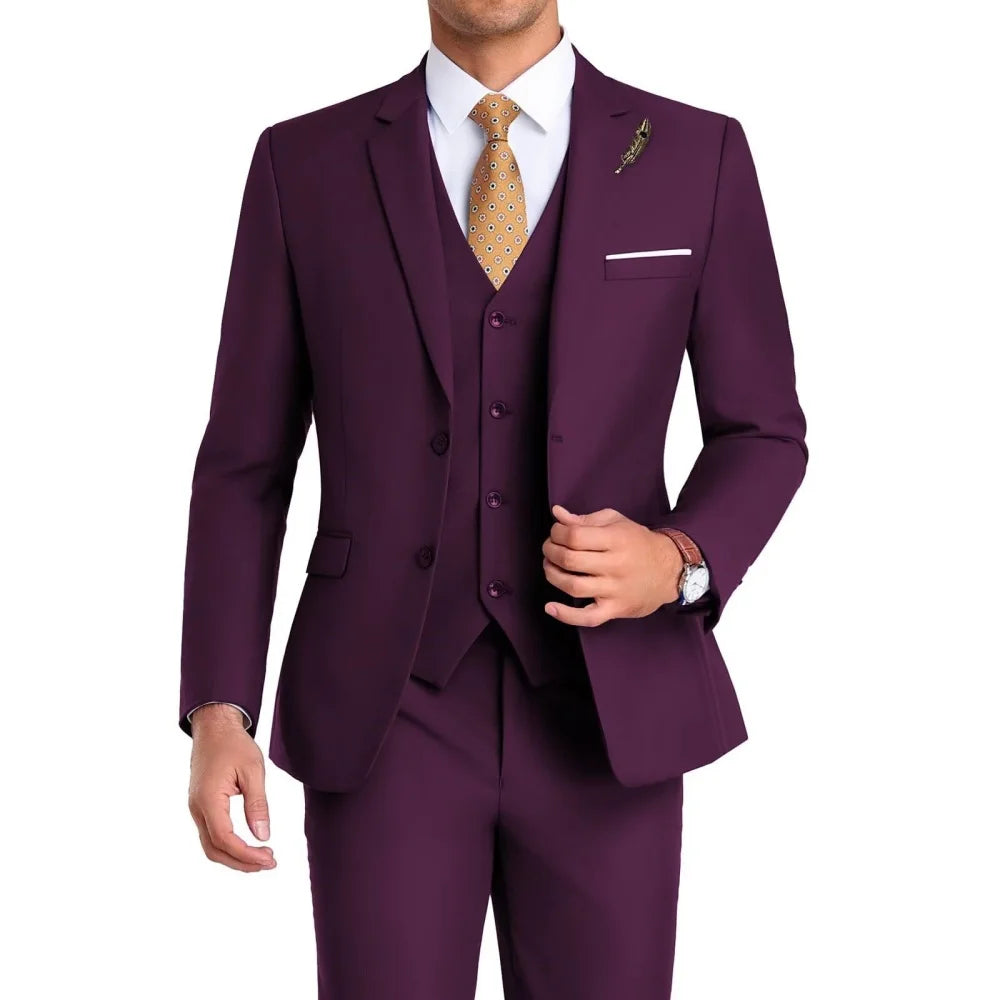 High-Quality Slim Fit Wedding Men's Suit Luxury Elegant Business Fashion Men Clothing 3 Piece Notch Lapel Blazer Vest Pants Set