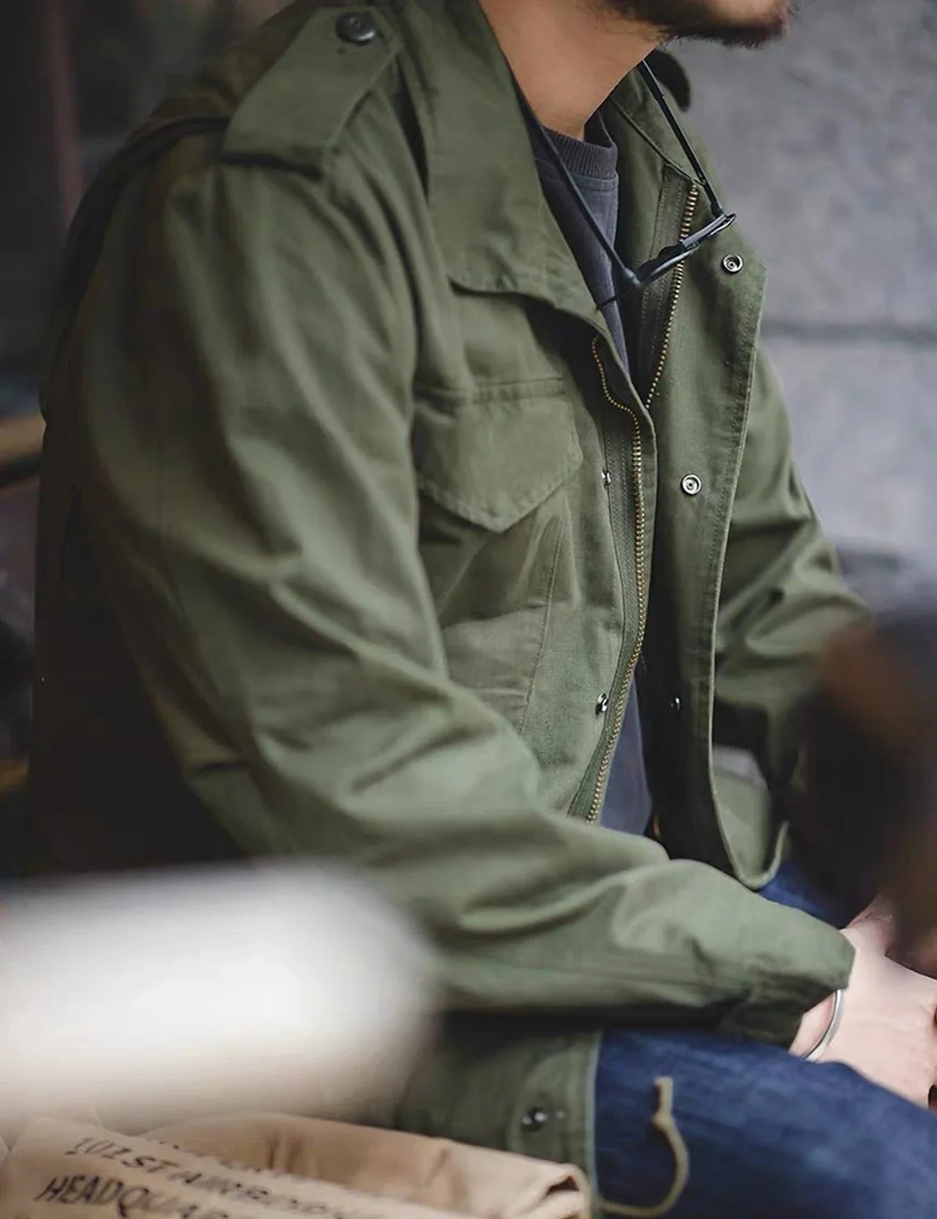 Field Jacket, Men's Military Jacket, Retro Multi Pocket Collar Zipper Jacket, 100% Cotton