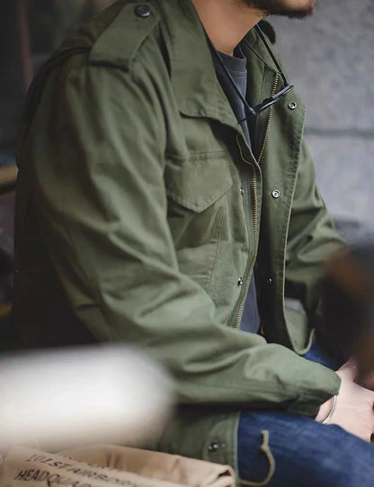 Field Jacket, Men's Military Jacket, Retro Multi Pocket Collar Zipper Jacket, 100% Cotton