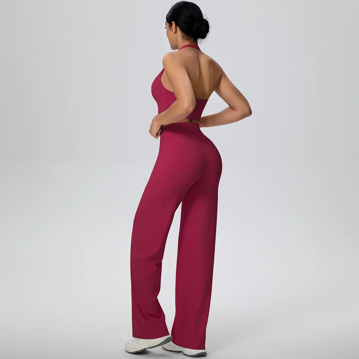 2PCS Woman Backless Hanging Neck Bra and Pants Yoga Set Summer Breathable Gym Sports Running Workout Top Hot Sales Yoga Set