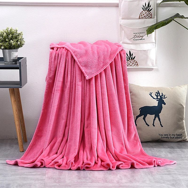 Solid Color Flannel Blanket Soft Warm Coral Fleece Velvet Blanket Winter Sheet Sofa Office Air Conditioning Yoga Nap Blanket