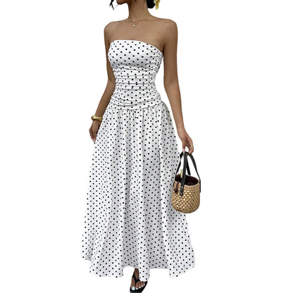 Women's Polka Dot Maxi Dress Off Shoulder A-line Waist Slimming Dress Fashion Evening Gown Retro Elegant Polka Dot Patry Dresses