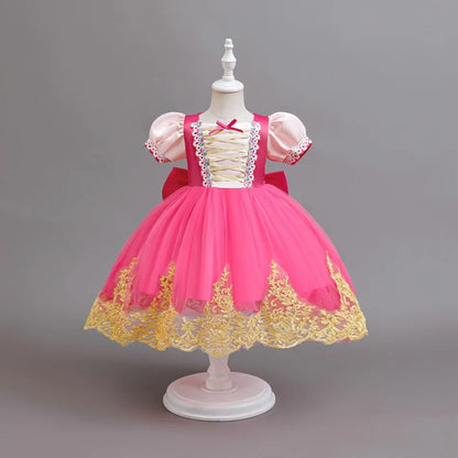 Fashion Girls Rapunzel Dress Up Dresses for Party and Wedding Mesh Lace Girls Dresses Summer Children Girls Party Dresses ASQ03