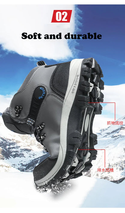 Men's Winter Snow Boots High Top Waterproof Sneakers Warm Plush Climbing Boots Plush Leisure Multi-Function Mountaineering Shoe