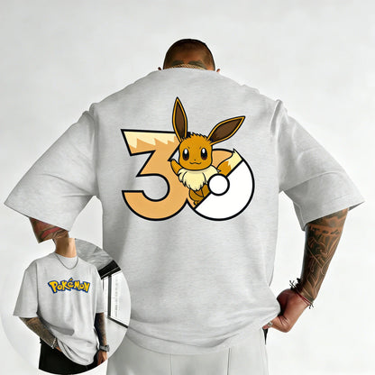 30th Anniversary Eevee Printed T-shirt Summer New Men's and Women's Trendy Large Loose Casual Y2K Short Sleeve Top