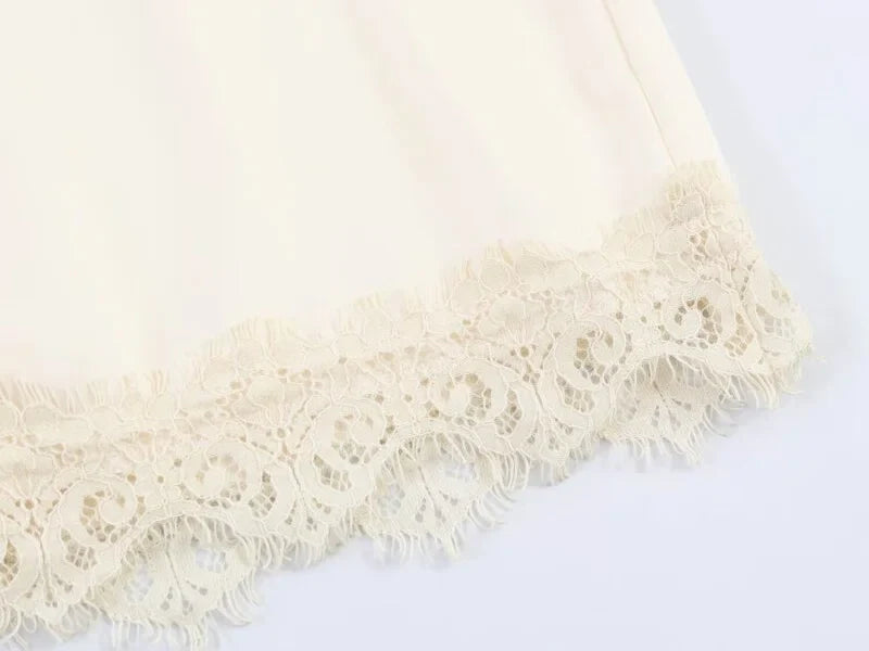 Summer Women Elegant Satin Silk Lace Fringe Mini Skirt High Waist Slim Anti-light Safety Bottoming Half Slip Underskirt 3 Colors