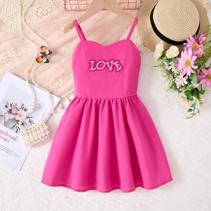 Vestido Estampado Coração de Menina de Verão, Saia Evasê Sem Mangas para Festa de Aniversário, Alcinha Ombro a Ombro, Roupa Diária ao Ar Livre 2-10T