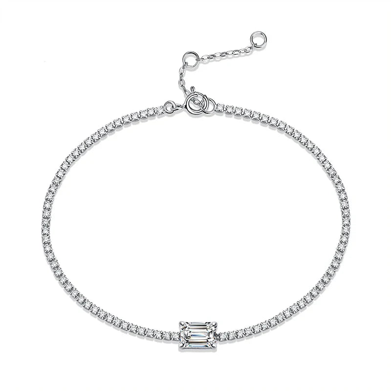 New In 1ct Emerald Cut Moissanite Diamond Bracelet for Women Wedding Fine Jewelry Real 925 Sterling Silver Link Bracelets