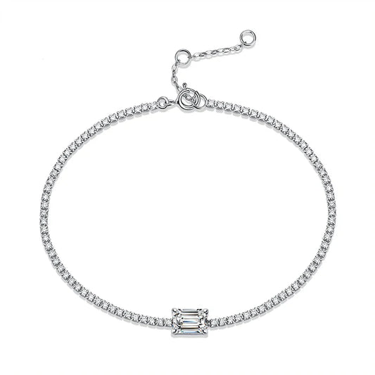 New In 1ct Emerald Cut Moissanite Diamond Bracelet for Women Wedding Fine Jewelry Real 925 Sterling Silver Link Bracelets