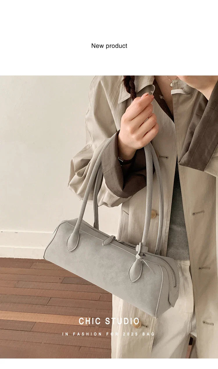 Vintage Suede Long Shoulder Bag 2026 New Women Shoulder Bag Luxury Ladies Handbag Female Commuter Shopping Underarm Bag