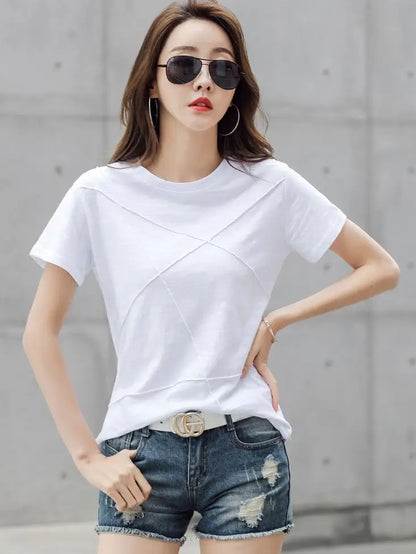 Summer Slim Cotton Bamboo T-Shirts Women 2026 O-Neck Short Sleeve Ribbed Tshirts Female Casual Solid Color Tops
