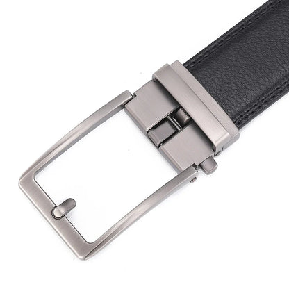 Men's Automatic Buckle Leather Belt, Cowhide, Fake Pin Buckle, No Holes, Fashion, New