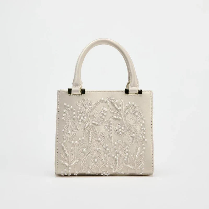 Bolsa Tote Mini Duffel Pérola, Bolsa Transversal Feminina com Correntes, Bolsa Pequena Elegante Designer de Luxo Feminina