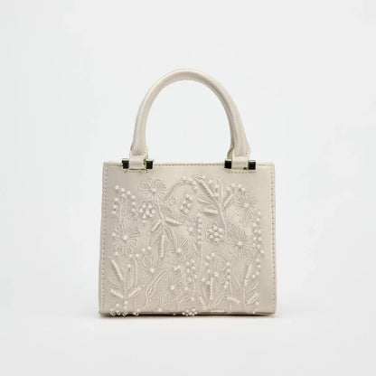 Bolsa Tote Mini Duffel Pérola, Bolsa Transversal Feminina com Correntes, Bolsa Pequena Elegante Designer de Luxo Feminina