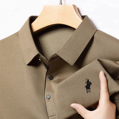 2025 Latest Autumn New Men's Long Sleeve Polo Shirt Middle Aged Business Comfortable Solid Color Men's Collar T-shirt