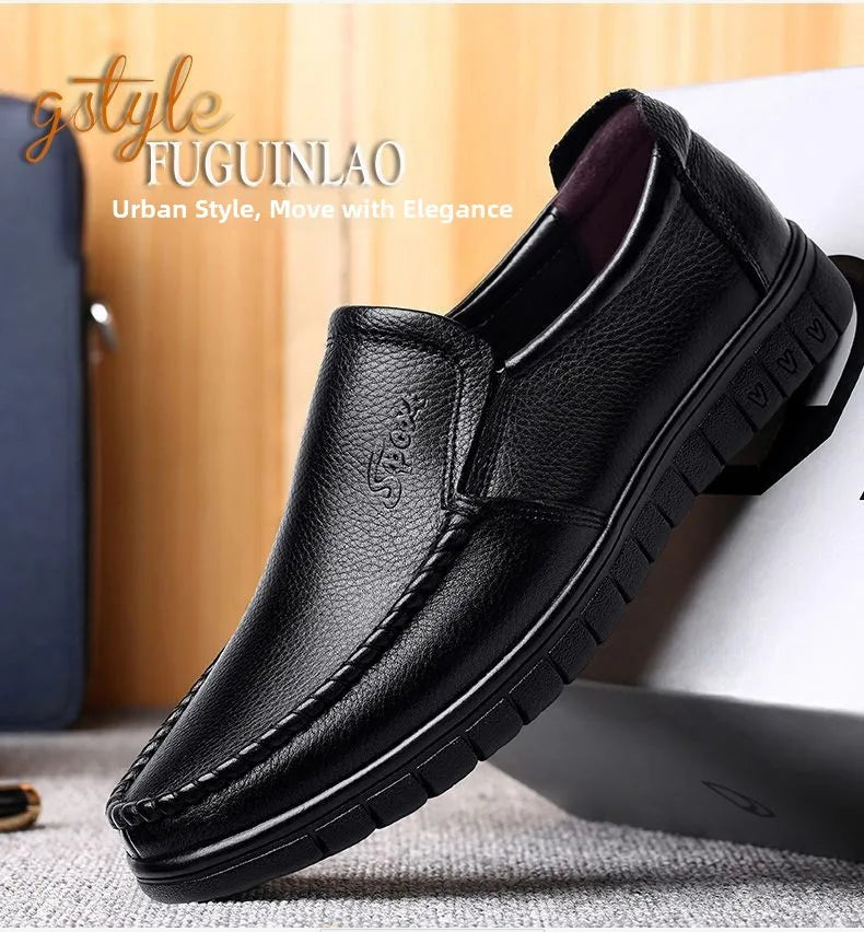 Genuine Leather Men's Shoes Breathable Soft Bottom Casual Business Shoes for Middle-Aged And Elderly Spring Autumn Wear
