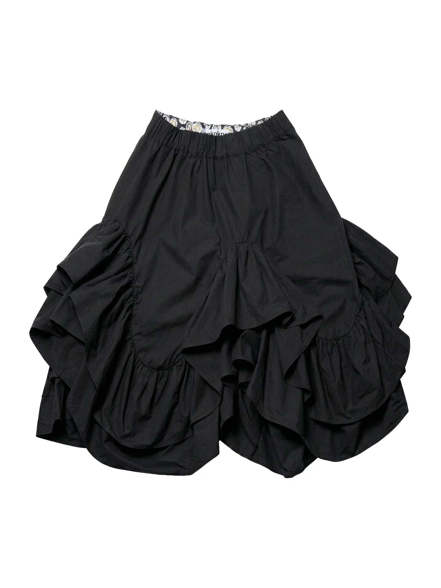 Black midi skirt for women imakokoni 2026 Spring Forest style high waist irregular ruffle edge mid length skirt 265401