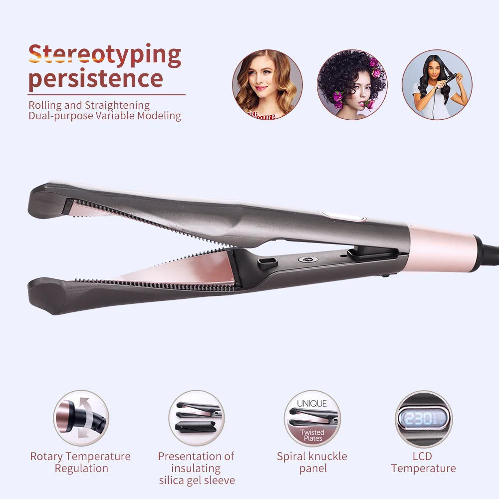 2026 New Hair Straightener Curler 2 in 1 Negative Ion Fast Heating Styling Iron Professional Flat Iron Curling Tool Home Travel