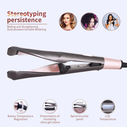 2026 New Hair Straightener Curler 2 in 1 Negative Ion Fast Heating Styling Iron Professional Flat Iron Curling Tool Home Travel