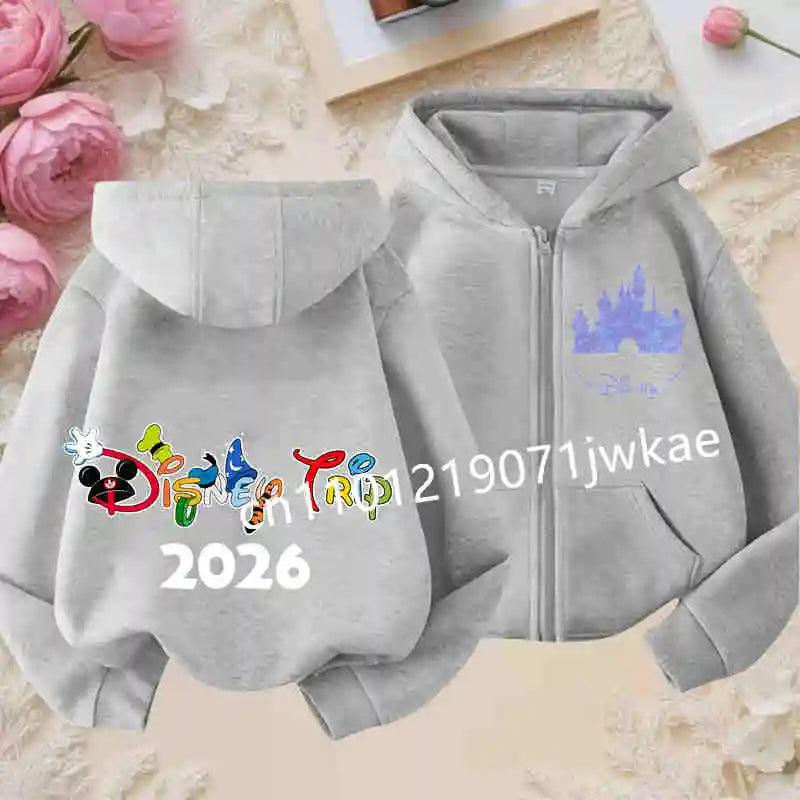 Boys and Girls Clothing Castle Pattern Kids Hoodie Jacket for Children 2026 Fashion Minnie Mickey Castle Zipper Hoodie Closure