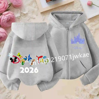 Boys and Girls Clothing Castle Pattern Kids Hoodie Jacket for Children 2026 Fashion Minnie Mickey Castle Zipper Hoodie Closure
