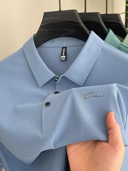 Summer new high-quality ice silk fabric comfortable polo shirt fashionable high-end mens exquisite badge breathable short sleeve