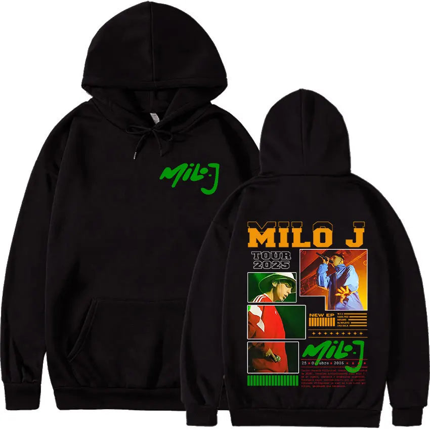 Rapper Milo J 166 Tour 2025 Album Graphic Hoodie Men Hip Hop Gothic Long Sleeve Sweatshirts Vintage Oversized Hoodies Streetwear