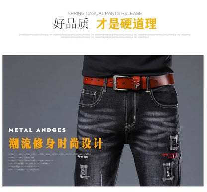 2023 Spring and Autumn New Fashion Trend Ripped Denim Pants Men's Casual Slim Comfortable Breathable High Quality Stretch Pants