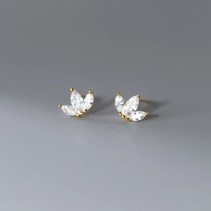925 Sterling Silver Shiny Small Leaf Zircon Stud Earrings for Women Fashion Korean Teen Crown Piercing Pendientes Jewelry