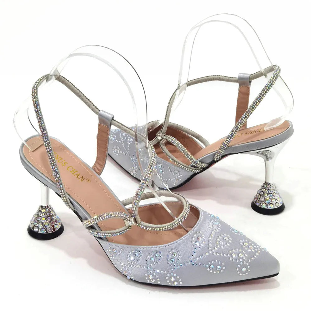 2025 Summer New Design Specials Italian Women Shoes and Bag Set Wine Color Comfortable High Heels With Rhinestone