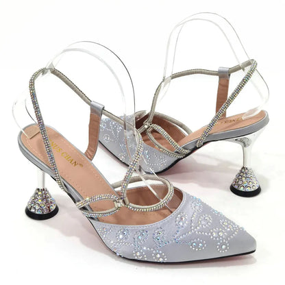 2025 Summer New Design Specials Italian Women Shoes and Bag Set Wine Color Comfortable High Heels With Rhinestone