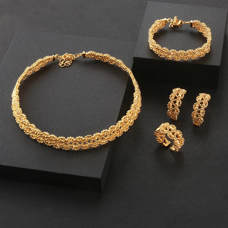 4pcs Bridal Zirconia Full Jewelry Sets For Women Party, Luxury Dubai Nigeria CZ Crystal Wedding Jewelry Sets