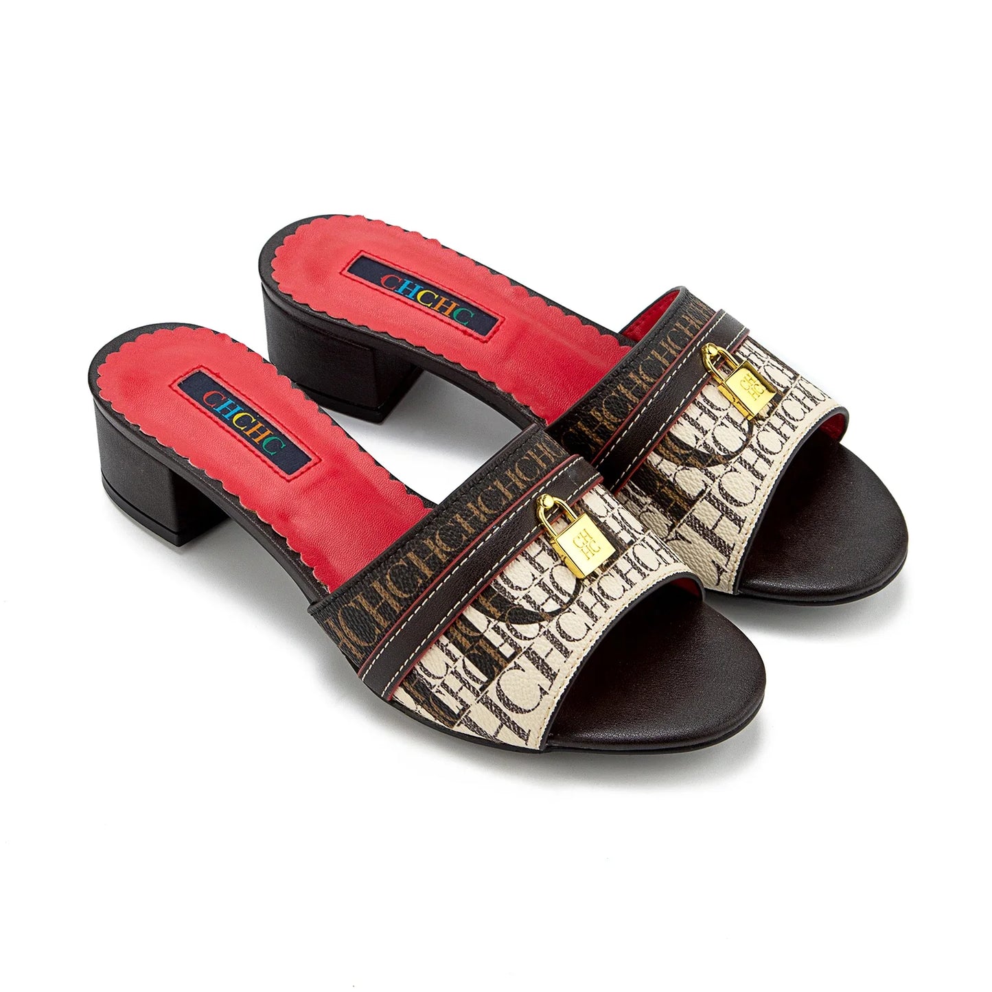 Fashionable High Quality Metal Lock Monogram Print Women's Low Heeled Slippers Temperament Versatile Women's Slippers