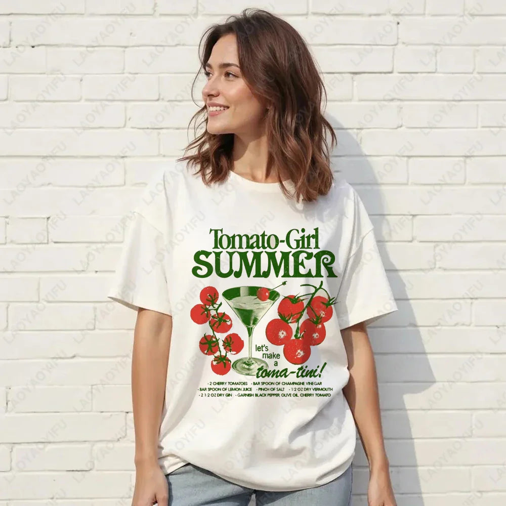 Vintage Italian Tomato Cotton Graphic Tshirt Summer Shirt Women Top Italy Vacation Aesthetic Tomato Girl Market Style