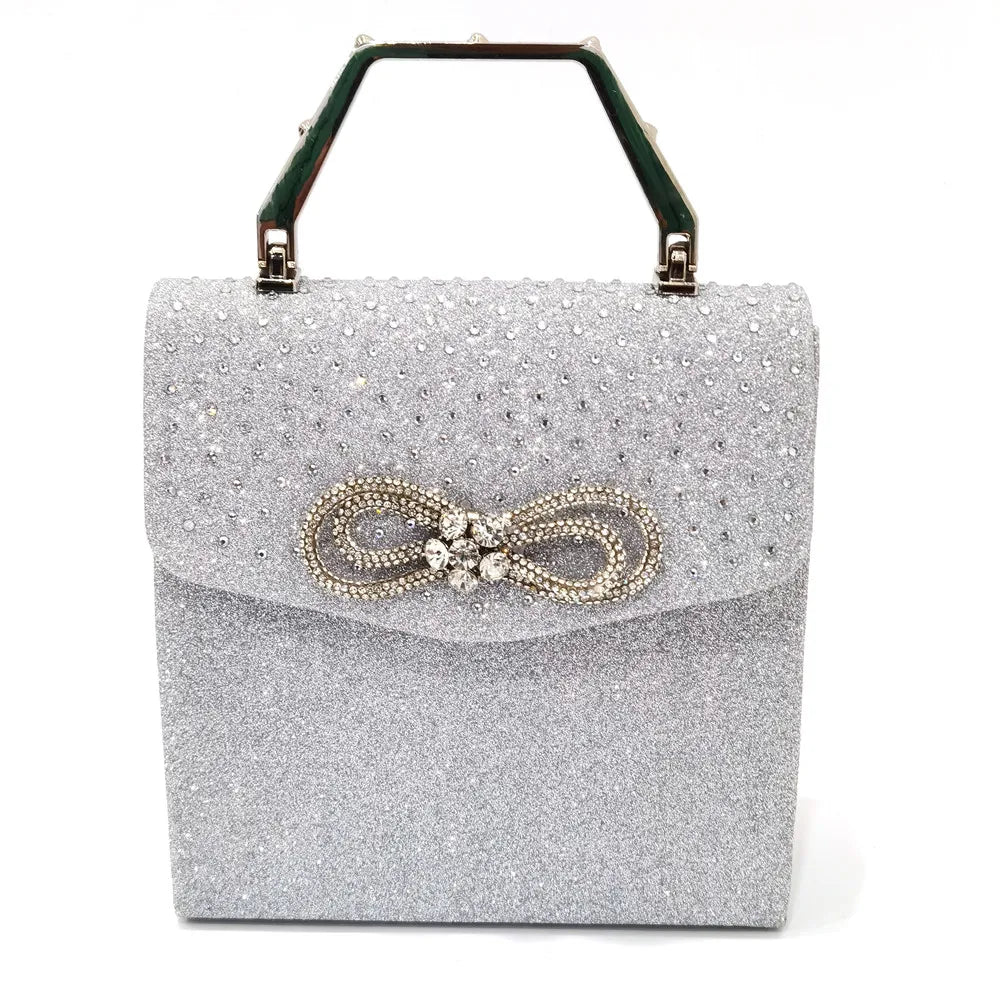 Rhinestone Bow Side Empty Party High Heels Pointed Toe Stiletto Heels Silver Women's Shoes And Bags