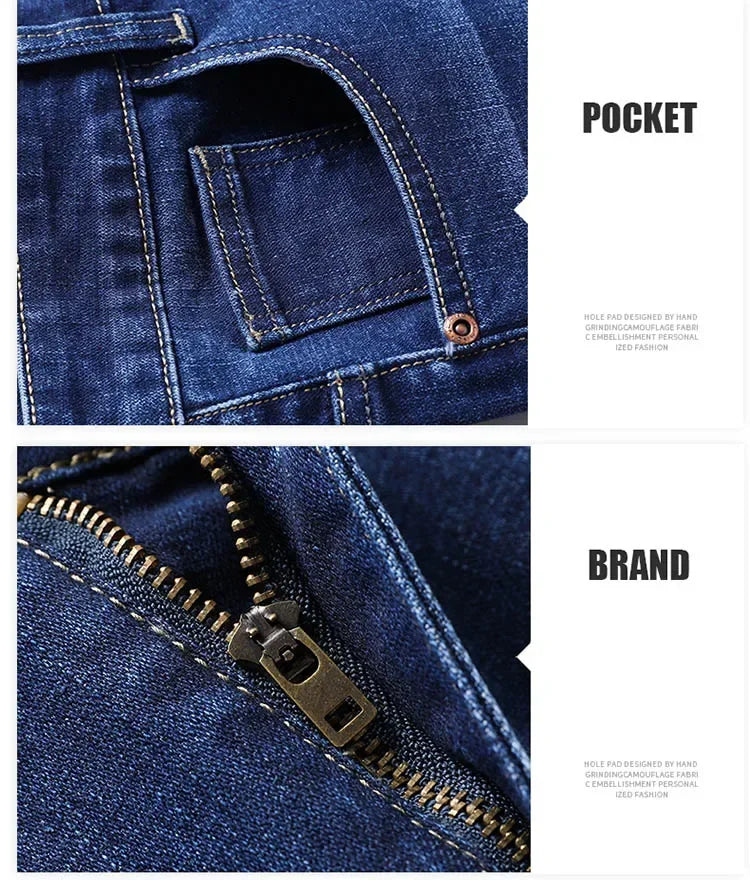 Tamanhos Grandes 40 42 44 46 2025 Nova Calça Casual Social Elástica Calça Jeans Azul Clássico Masculina Calça Jeans Solta Reta Masculina