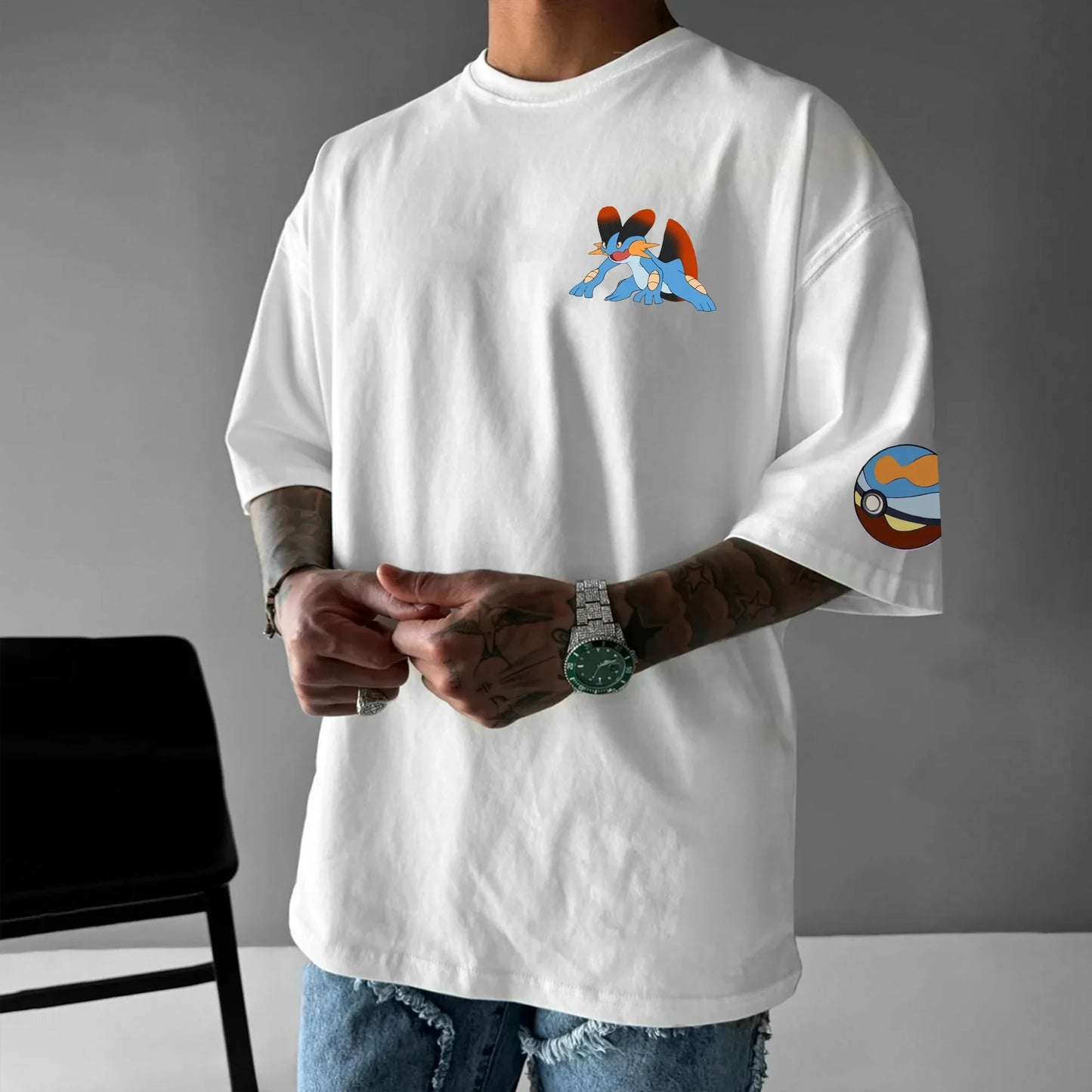 Japanese Anime Peripheral Umbreon Short Sleeve T-Shirt Summer Men's Fashion Breathable Sports Top