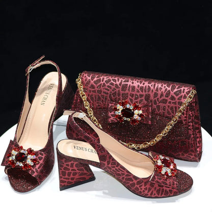 African Fashion Italian Shoes And Bag Sets For Evening Party With Stones Colorful Italian Handbags Match