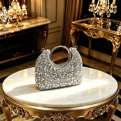 2026 INS Italian Design Elegant Fuchsia Rhinestone Pointed Toe High Heels with Matching Handbag Set - Perfect for Weddings