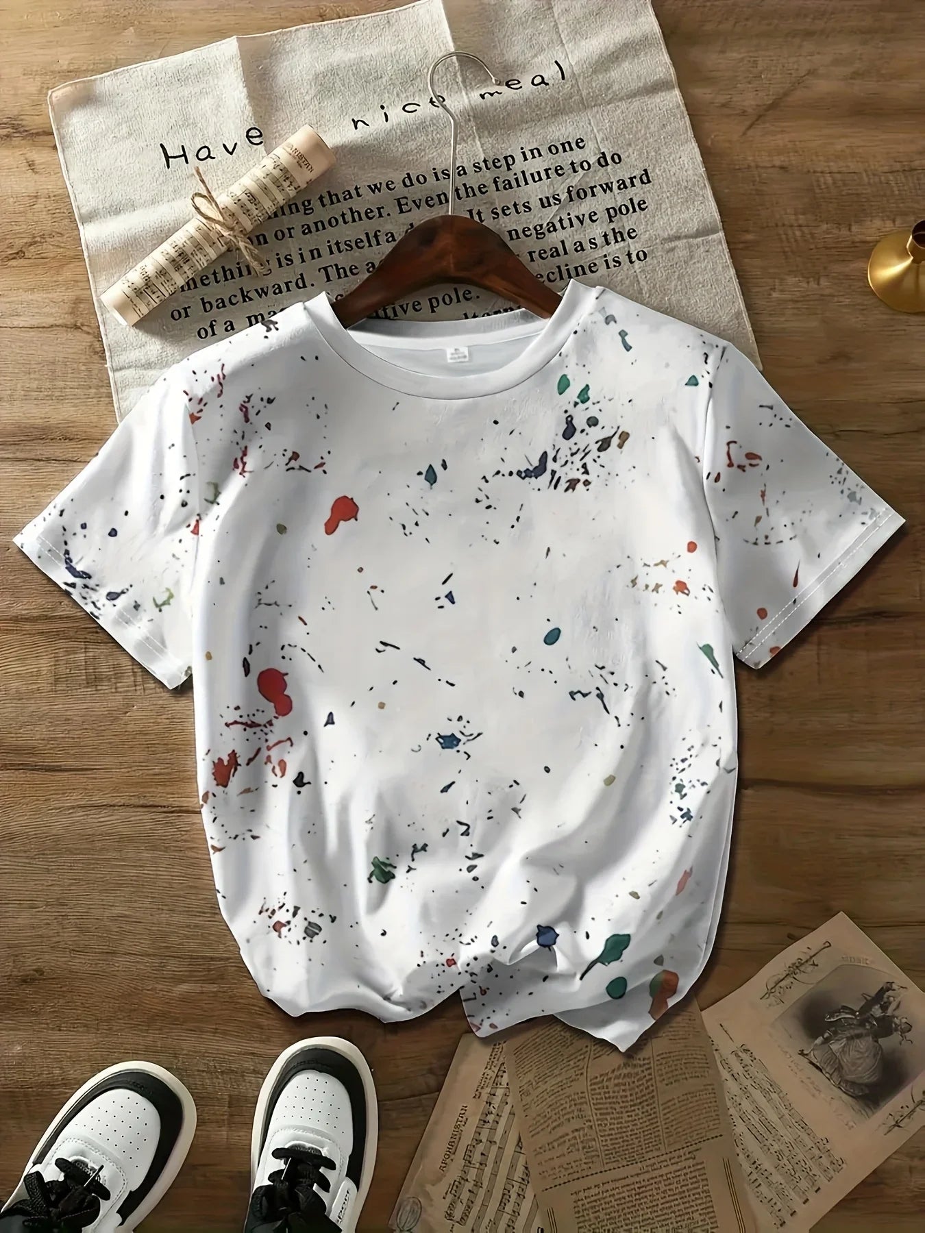 Paint Splatter Women's Tee - Artistic Graffiti Graphic, Casual Daily Wear