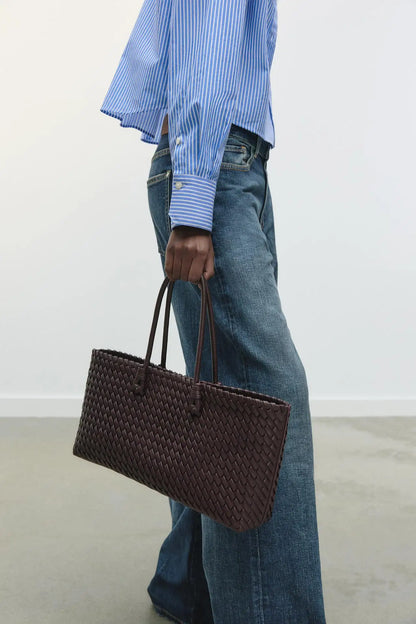 ELONGATED WOVEN SHOPPER BAG Fashionable Top Handle Tote Bag, Women's Shoulder Handbags Luxury Design for Everyday Style