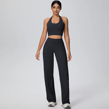 2Pieces Breathable Summer Workout Top Pants Yoga Set Yoga Underwear With Chest Pad Quick Drying Push Up Pencil Pants Yoga Set