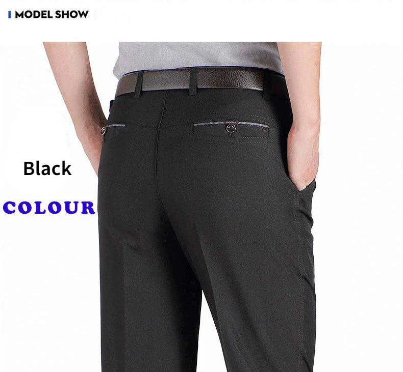 Mens Autumn Thick  Summer Thin Casual Pants Straight Formal Long Trouser Adult Solid Color Flat Design Suit Pant Business GOZBKF