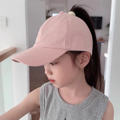 Kids Baseball Caps for Boys Girls Sun Hat Love Heart Hollow High Ponytail Caps Children Adjustable Baseball Caps for 4-12 Years