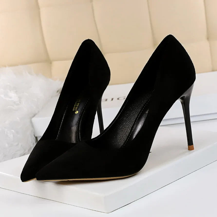 Women 9cm High Heels Pumps Stripper Flock Suede Plus Size Escarpins Lady Wedding Bridal Heels Escarpins Green Blue Yellow Shoes