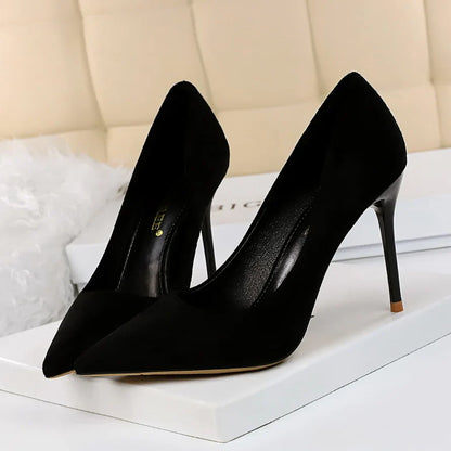 Women 9cm High Heels Pumps Stripper Flock Suede Plus Size Escarpins Lady Wedding Bridal Heels Escarpins Green Blue Yellow Shoes