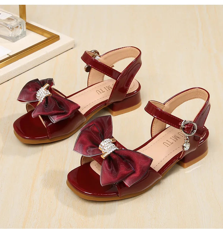 Girls Princess Sandals Summer Kids Low Heels Fashion Party Dress Beach Shoes Outdoor Causal Sandals Children Soft Sole with Bow